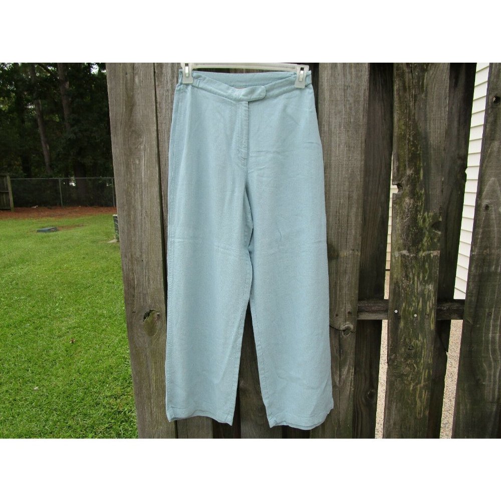 J Jill Linen Blend Wide Leg Palazzo Pant Lagenlook Light Blue Elastic waist sz 8